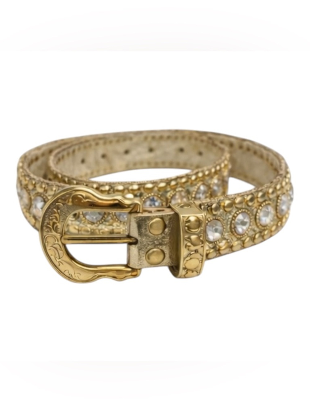 Kippys Rhinestone Studded Belt Gold Western Leather Bling Italy Sz S Glam